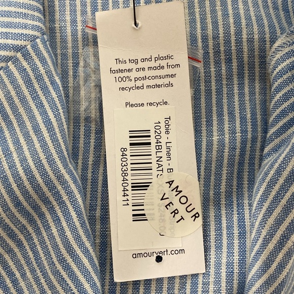 NWT Amour Vert Women's Tobie Linen Nautical Yacht Blue Striped Casual Blazer XS - Picture 6 of 7